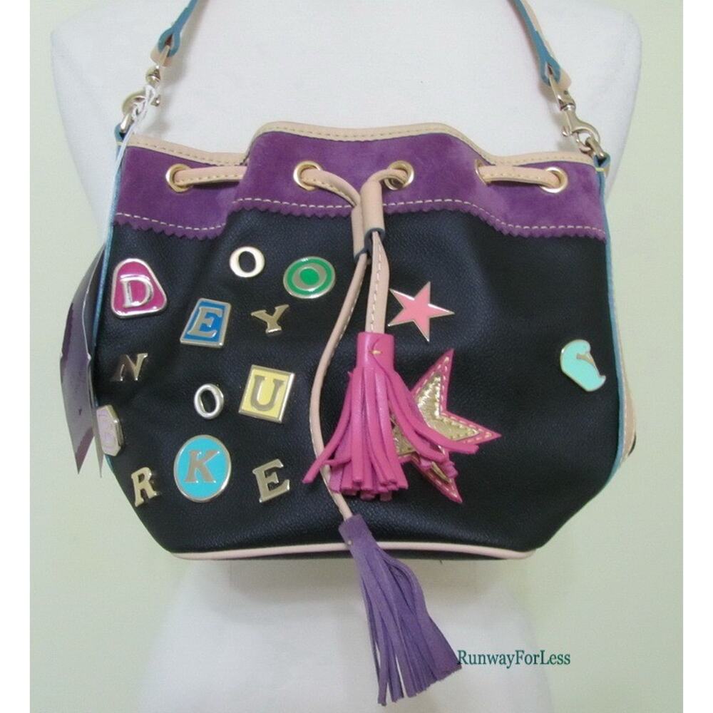 New DOONEY & BOURKE Charms Black Mini Bucket Drawstring Shoulder Bag Purse Vtg - Picture 14 of 14